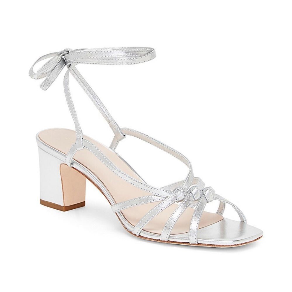 LOEFFLER RANDALL Libby Ankle-Wrap Metallic Leather Sandals size 11